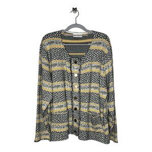 Skies Are Blue Sweater Womens XXL Knit Cardigan Abstract Fringe Art To Wear Boho
